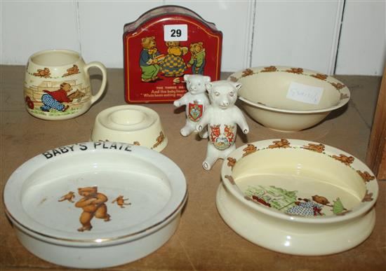 Collection of mixed teddy bear ceramics & a tin